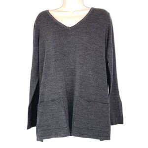 ST JOHNS BAY Sweater V Neck Pullover Long Sleeves with Pockets Gray Womens XL